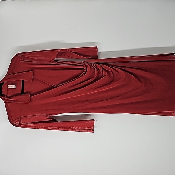 Sweet Pea Cinnamon Brown Mesh Vneck Bodycon Rusched Waist Faux Wrap Dress - Picture 1 of 10